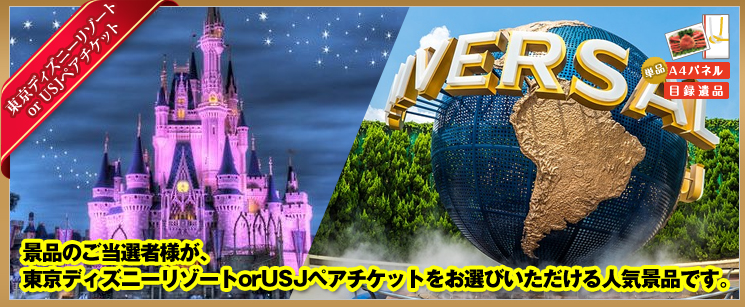 二次会景品 東京ディズニーペア or USJペアチケット 単品景品